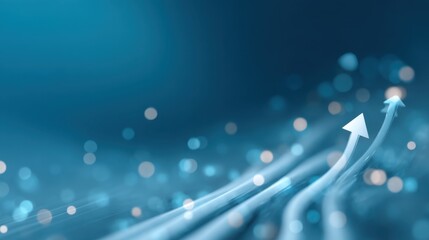 Abstract digital background with upward arrows representing growth, innovation, and progress in a futuristic business environment filled with light spots