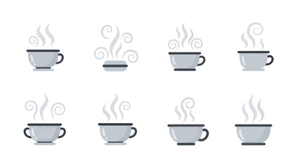 Hot Beverage Steam Icons Set