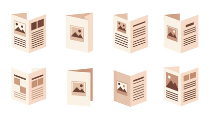 Brochure and Flyer Mockups Set, Folded Paper Advertising Design Elements