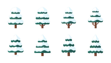Set of Stylized Snow-Covered Evergreen Trees