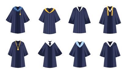 Graduation Gowns Set: Academic Attire and Regalia Icons