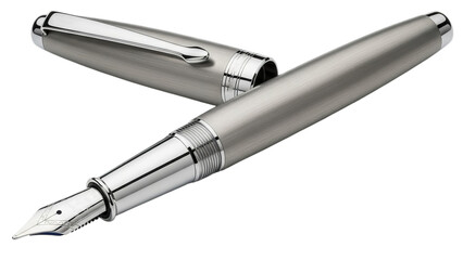 Elegant Silver Fountain Pen with Cap Isolated on White Background