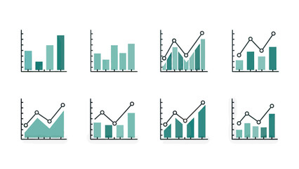 Collection of Teal Bar and Line Graphs for Data Visualization