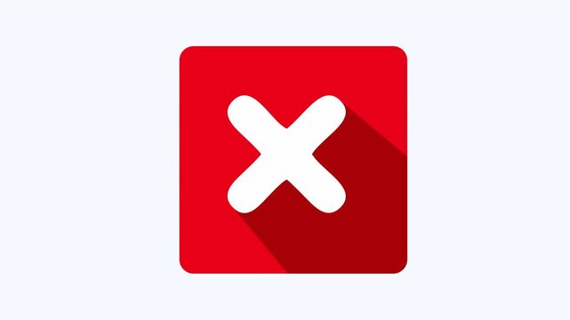 White x mark on a red rounded square. Suitable for marking incorrect answers, web and app design, error alerts, and graphic design projects.