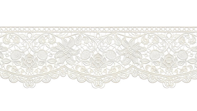 Elegant White Floral Lace Border Trim isolated PNG with Transparent Background