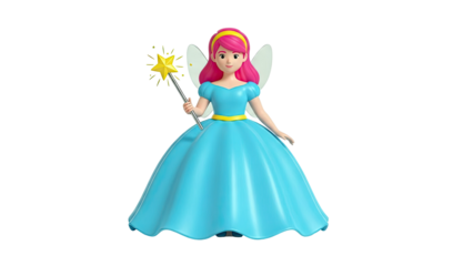 Cartoon Fairy with Star Wand and Blue Dress