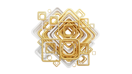 Abstract Golden and White Rounded Squares Arrangement