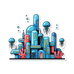 A futuristic underwater city with jellyfish and coral © ganss