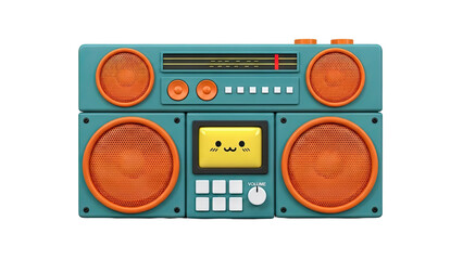 Fototapeta premium Cute Teal and Orange Boombox with Kawaii Face Display