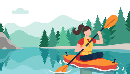 Female kayaker holding paddle by river