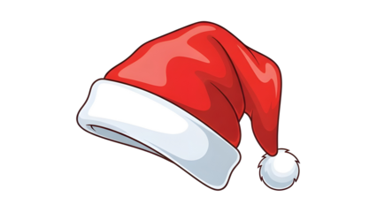 Red Santa Claus Hat with White Fur Trim and Pom-Pom Illustration isolated PNG with Transparent Background
