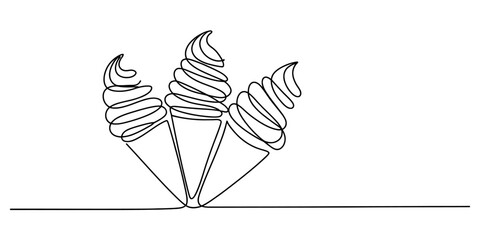 Abstract continuous line drawing illustration of three soft serve ice cream cones Vector, illustration