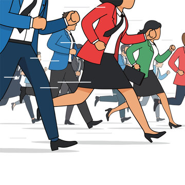 A group of business professionals running