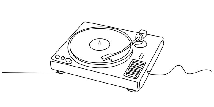 Minimalist continuous line drawing of a vintage turntable record player Vector, illustration