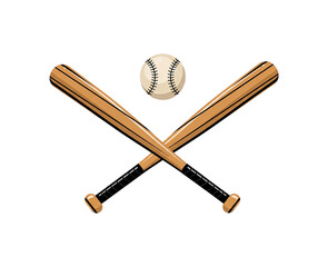 Two crossed baseball bats and a baseball, sports equipment, game, competition, team sport