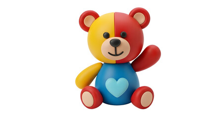 Obraz premium Colorful Clay Toy Bear with Waving Arm and Heart Detail isolated PNG with Transparent Background