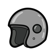 A gray motorcycle helmet with black outline and visor