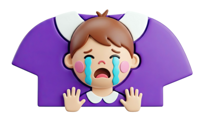 Crying Cartoon Child in Purple Outfit