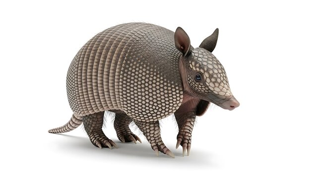 Realistic 3D Armadillo Isolated &ndash; Captivating Close-up of the Xenarthran Mammal, Highlighting Its Protective Shell, Detailed Scales, and Powerful Claws for Digging.