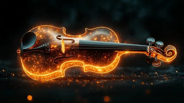 Illuminated Violin with Sparkling Effects in Dark