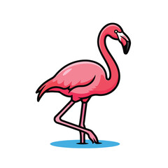 A pink flamingo stands in shallow blue water © Akun