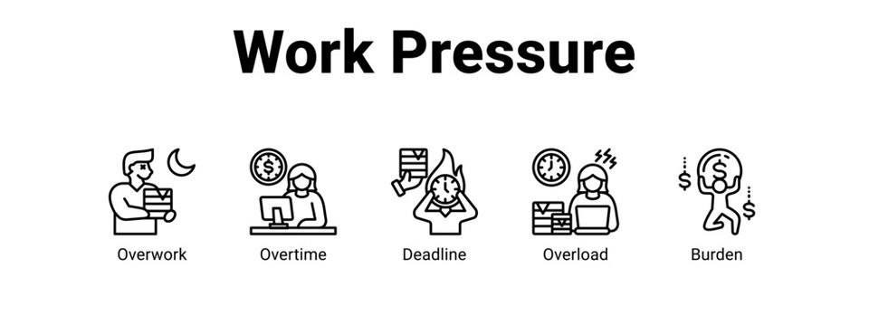 Work Pressure web banner icon vector illustration concept ,  with icon of Overwork, Overtime, Deadline.