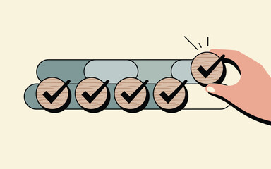 Hand checking items off a list with a satisfied expression from a side view