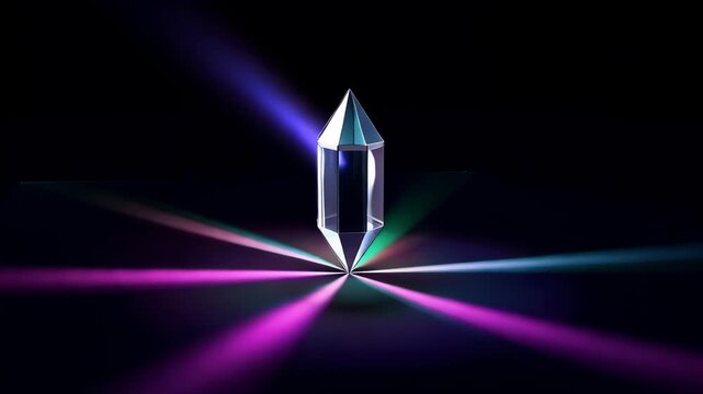 rotating prism projecting shifting geometric light patterns. Surreal elegant whimsical creative website background