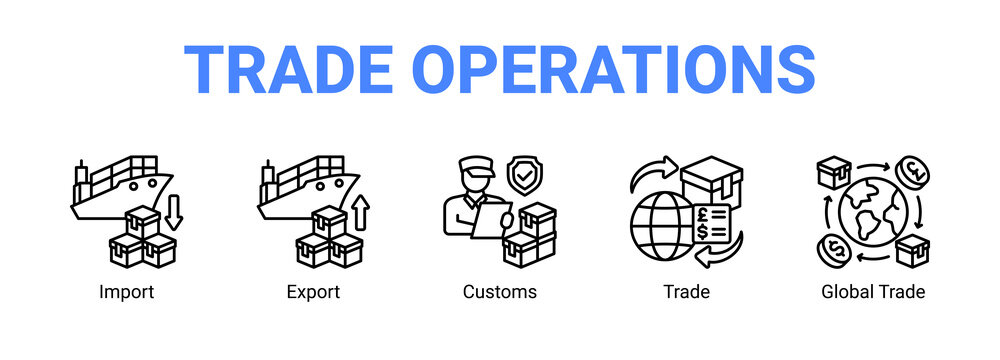 Trade Operations web banner icon concept, with Import, Export, Customs, Trade.