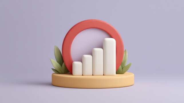 Abstract 3D illustration of a colorful growth chart featuring various bars, plant elements, and a circular frame on a soft pastel background - Powered by Adobe