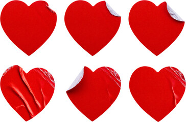 red heart shape sticker set isolated on white background