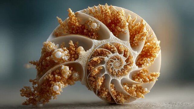 Intricate Nautilus Shell with Coral-like Details