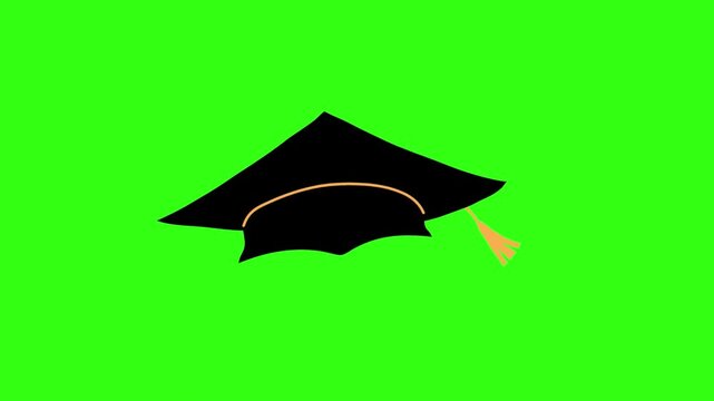 Graduation cap with yellow tassel animation on green screen 