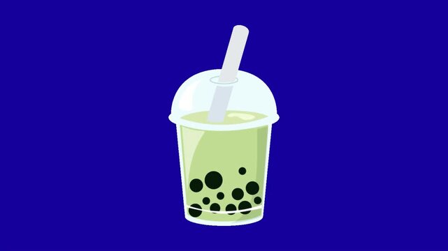 Matcha boba animation on blue screen 