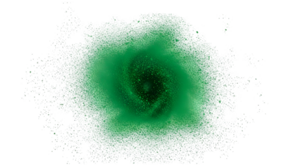 A vibrant green cloud of particles floats in the blackness of space