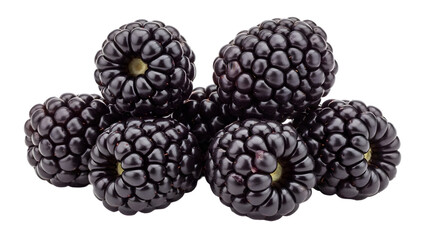 A close-up view of a cluster of fresh blackberries against a dark background