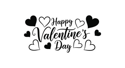 A cheerful valentine s day greeting with stylized hearts and elegant cursive text in black silhouette
