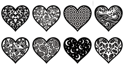 Ornamental Heart Collection featuring Rose, Butterfly, Paisley, Celestial and Lace Designs in Papercut Silhouette