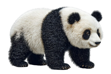 Fototapeta premium Extreme side view full body shot of a perfect looking panda isolated on a white transparent background