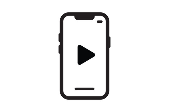 smartphone video play icon mobile streaming media button outline vector illustration