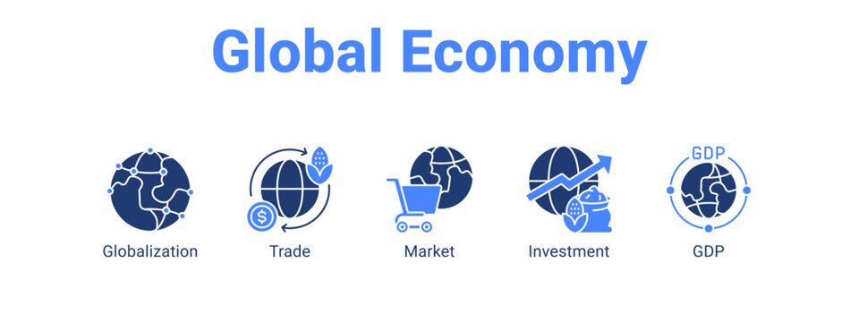 Global Economy web banner icon vector illustration concept ,  with icon of Globalization, Trade, Market.