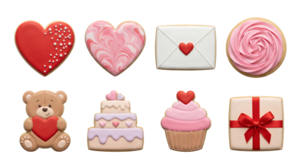 Valentine Love Sweet Cookies Set with Heart Teddy Bear Cake Cupcake Gift Box in Minimalist Style