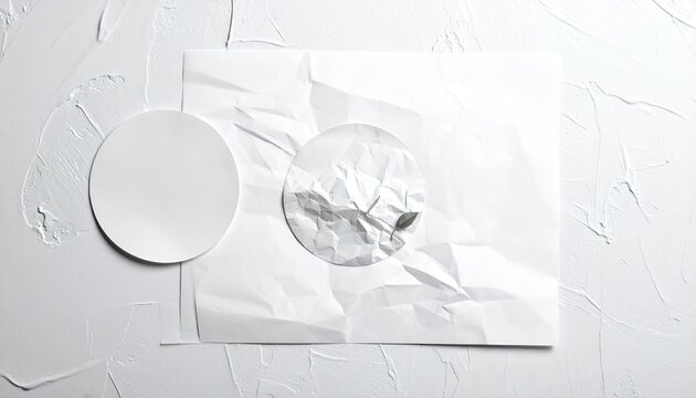 Minimalist white on white still life with glass and plate.