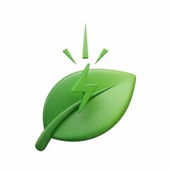 Obraz premium Green leaf with lightning bolt symbolizing renewable energy and sustainability.