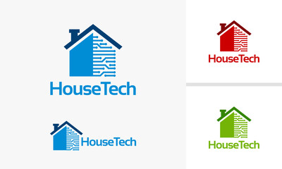 HouseTech Logo Design Featuring a Modern House with Circuit Board Elements.