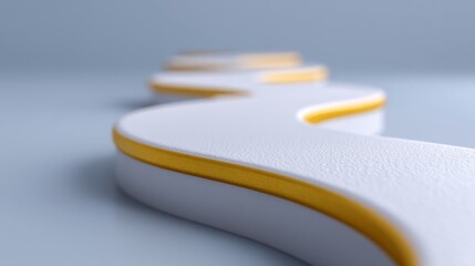 Abstract smooth curvy shape with yellow edges on a soft gray background, emphasizing clean lines and minimalistic design for art and interior concepts