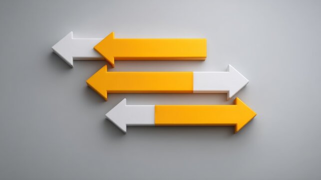 Dynamic arrows in vibrant yellow and white colors pointing to the right, representing progress direction change and modern design concepts in minimalistic style