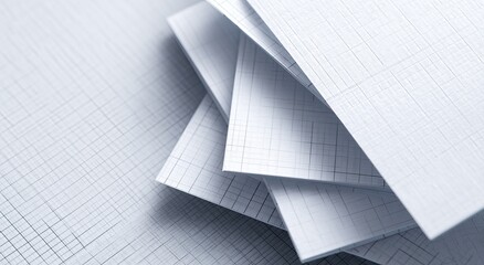 Stacked graph paper sheets with fine grid lines, soft light, creating subtle shadows