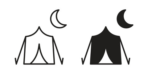 Night camping icons for design. Easily editable stroke. Modern flat design. © Dingdong