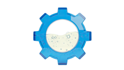 Blue gear with water and bubbles